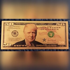 (1) US Donald Trump Commemorative Gold Coin $50 Non currency Bank note